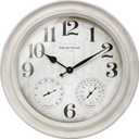 Presentime & Co. 26" Clifton in/Outdoor Farmhouse Clock with Thermometer & Hygrometer as All in One Weather Station, Farmhouse Wall Art and Timepiece for Home Decoration, Weathered White Finish