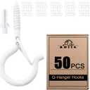 ADIIL 50 PCS Q Hanger Hooks with Safety Buckle, Windproof Screw Hooks for Hanging Outdoor String Lights, Plants, Christmas Patio Lights, 2.2 Inches, White