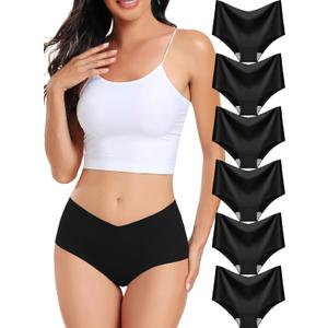Women's Seamless No-Show Bikini Underwear Comfortable Stretch Invisible Hipster Panties for Everyday Wear 6PACK (Large, Black)
