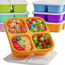 KEMETHY 6 Pcs Bento Snack Containers, Reusable 4 Compartment Food Storage Container with Lids, Divided Lunchable Container, Freezer, Microwave & Dishwasher Safe (6 Color)