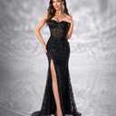Women's Elegant Strapless Maxi Prom Dress Evening Gowns with Slit (Black, S)