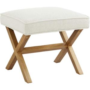 Amazon Basics Small Ottoman Foot Rest, Mid-Century Modern X Square Polyester Foot Stool, Linen, Ivory White, 18"D x 19.8"W x 18.3"H