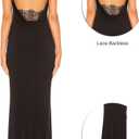 Aigeman Women Spaghetti Straps Mermaid Evening Gown Wedding Guest Dress Drape Neck Lace Backless Formal Maxi Dress 21 (Black, M)