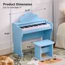 37 Keys Kids Keyboard Piano, Kids Piano Wood Toy with Stool, DIY Stickers, Song Book, Cover, Education Musical Instruments for Girls and Boys Ages 3+ (Blue)