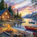 Jigsaw Puzzle for Adults 500 Pieces  500 Piece Puzzle with Scenic Cabin, Interlocking Adult Puzzles, Letter Clues, 1:1 Poster, Home Decor Gift | 20.5 x 15 in (Mountain Lake Bonfire)