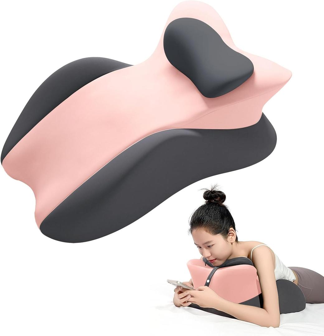 Memory Foam Wedge Pillow, Prone Pillow Headboard & Bed Reading Pillow, Multifunctional Ergonomic Support for Back Pain, Acid Reflux, Sitting Up, Back Cushion with Removable Stretch Cover (Gray Pink)