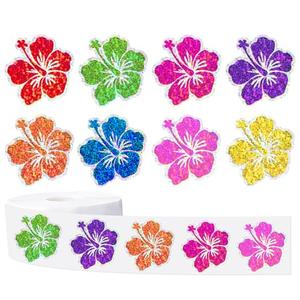 FYSUIMU Hibiscus Laser Stickers 1.5 Inch Holographic Summer Tropical Floral Adhesive Paper Decals for Hawaiian Luau Party DIY Crafts Envelope Scrapbook Supplies, 500Pcs, Set of 3