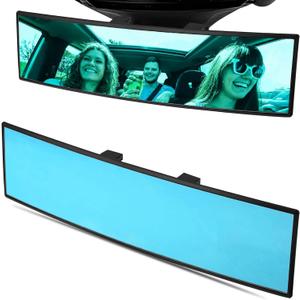 Car Rearview Mirror HD Glass 12 Inch Anti Glare Clip On Panoramic Wide Angle Car Interior Rear View Mirror Universal for Cars SUVs Trucks (Blue)