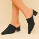 Women’s Knit Closed Pointed Toe Chunky Heel Mules Fashion Mesh Breathable Low Block Heel Pump Sandals Comfortable Slip On Dress Party Shoes (Black, 8)