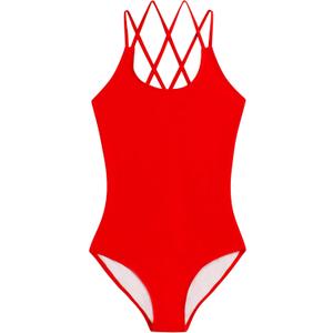 Kanu Surf Girls' Reese UPF 50 Beach Sport Criss-Cross One Piece Swimsuit (12, Solid Red)