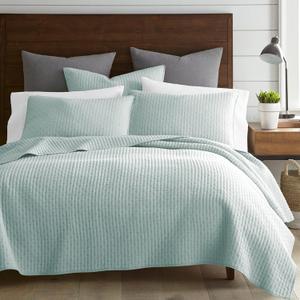 Levtex Home - Cross Stitch Blue Haze Quilt Set - 100% Cotton - King/Cal King Quilt (106x92in.) + 2 King Shams (36x20in.) - Reversible - Cotton Fabric
