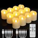 Rechargeable Flameless Tea Lights Candles with Timer & Remote, 12pcs Flickering LED Votive Candles with 2 USB Charging Cables, Warm White Light Electric Fake Candle for Home, Halloween Xmas Decor
