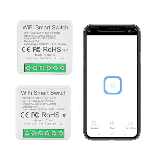 EweLink 16A Mini WiFi Relay Module Smart Switch,DIY Wireless Light Switch Voice Control Outlet for Smart Home Automation，Compatible with Alexa/Google Home(2 Packs)