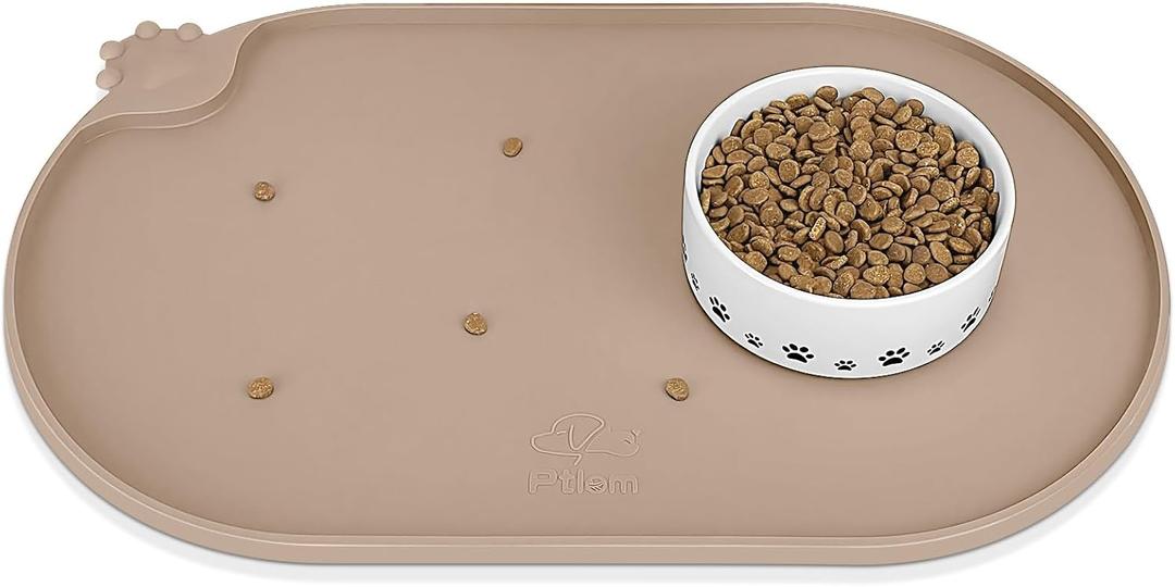 KPWACD Dog Food Mat Anti-Slip Bowl Mats for Food and Water, High-Lips Waterproof Pet Placemat Prevent Messy Spills to Floor, Silicone Puppy Feeding Trays for Large Medium Small Dogs Cats (Solid - 18"x12", Taupe)