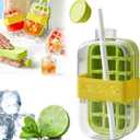 Ice Cube Bottle, cool summer ice bottle cup, 2 in 1 Touch-Free Ice Cube Tray Water Bottle with Lid and Bin, Easy Press to Release Vertical Ice Cube Tray with Lid for Freezer (Green 800ml)