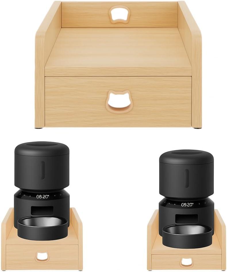 Raised Pet Feeder Stand for Cats & Dogs Neck Health, Holder for Pet Automatic Feeders, Pet Water Dispenser Stand, Adjustable Height Elevated Shelf for Petlibro and Most Pet Feeders (Fits 13.8" x 7.9"(Single Bowl), Natural Wood)