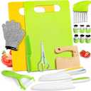 18PCS Kids Knifes Set for Real Cooking, Wooden Toddler Knife 2PCS Cutting Board Kitchen Gloves Fruit Vegetable Crinkle Cutters Plastic Kid Safe Knives, Birthday Gifts for Girls & Boys Age 3-8 Yrs Old 