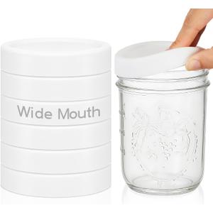 6 Pcs Silicone Wide Mouth Lids Mason Jar Lids Thickened Leak Proof Lid for 86 mm All Wide Mouth Mason Jars, Reusable Large Canning Jar Caps (White)