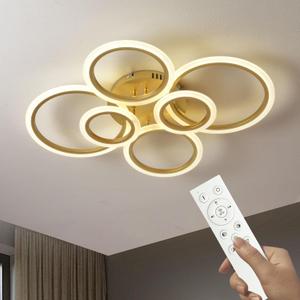 Modern LED Ceiling Light Fixture 29.7 inch 72W 6000LM 3000-6500K Dimmable with Remote Control Flush Mount Ceiling Light for Bedroom, Kitchen, Living Room, Dining Room (6 Ring, Gold)
