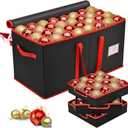 Mrrihand Christmas Ornament Storage Box, Ornament Storage Container with 8 Trays-Xmas Decoration Organizer Keeps 128 Holiday Ornaments 3-Inch, Dual Zipper Closure, 600D Tear-ProofBlack