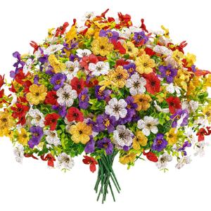 Der Rose 12 Bundles Artificial Daisy Fake Flowers for Outdoors, UV Resistant Colorful Silk Faux Flowers for Spring Home Porch Garden Decor