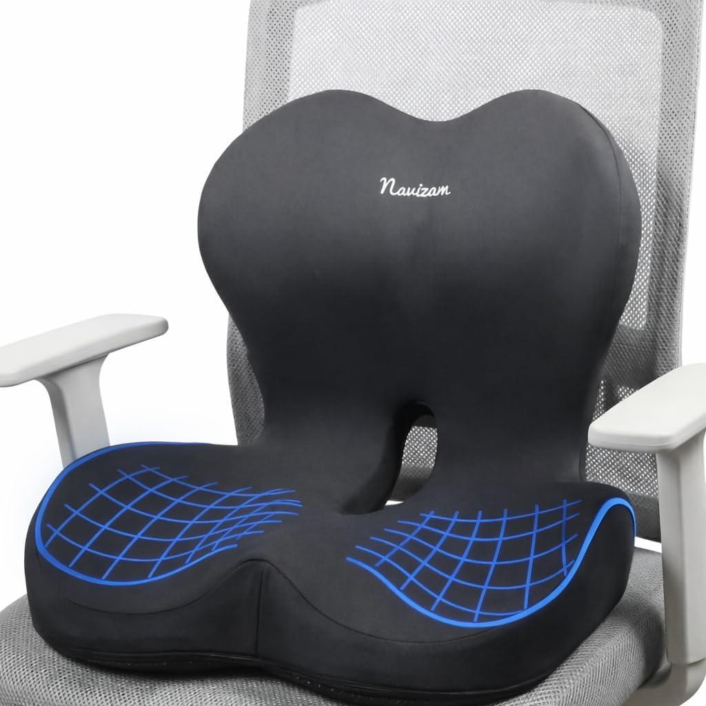 Navizam Lumbar Support Pillow for Office Chair  Seat Cushions for Office Chairs - Back Support for Office Chair, Pillow for Car  Chair Cushion with Anti-Slip Base, Backrest with Elastic Strap