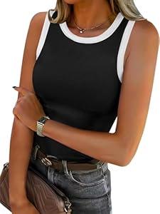 Darong Women's Sleeveless Tank Top Solid Form Fitting Crew Neck Ribbed Knit Basic Cami Shirts 9062 Black S