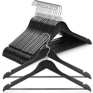 TOPIA HANGER Black Wooden Hangers 30 Pack, Space Saving Coat Hanger with 360 Swivel Cascading Loop Hook, Non Slip Pants Bar and Shoulder Notches for Camisole, Jacket, Suit, Clothes Hangers -CT74B30
