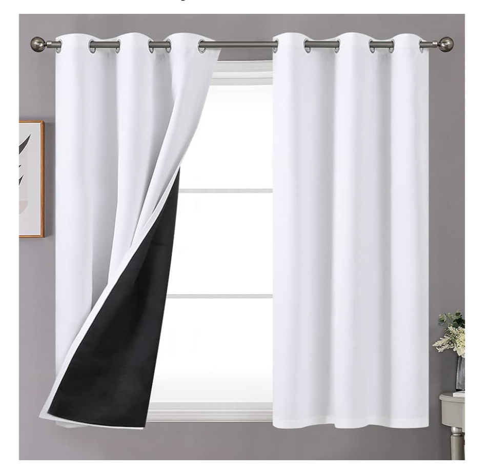 YoungsTex White 100% Blackout Curtains 48 Inches Length for Bedroom Window, Short Thermal Insulated Black Out Drapes with Grommet Energy Saving with Double Layer, 2 Panels, 42 X 48 Inch