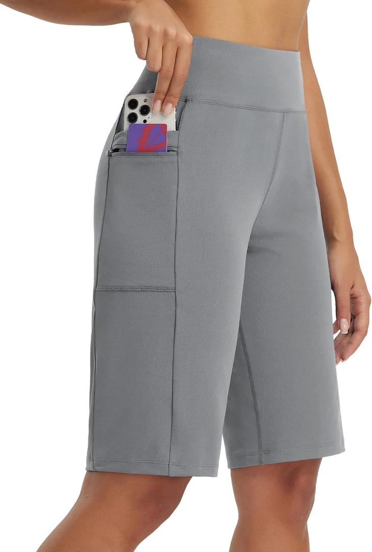 baleaf Women's Bermuda Shorts 12" Long Knee Length Running Athletic High Waist Zipper Pocket Quick Dry Loose Fit (Gray, XL)
