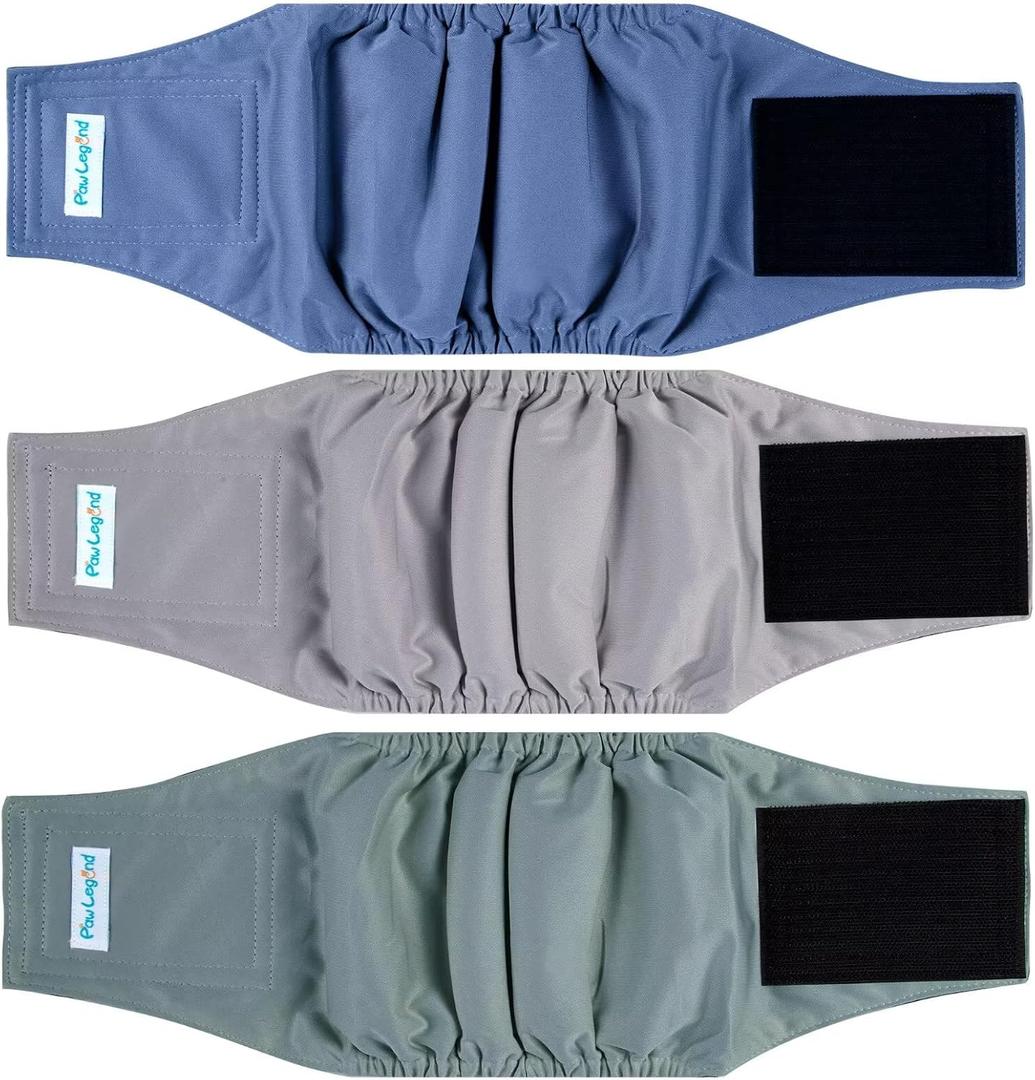 Paw Legend Washable Dogs Diapers Male Dog Belly Bands for Male Dogs Diapers Reusable Puppy & Doggie Diapers Male (3 Pack, XX-Large)