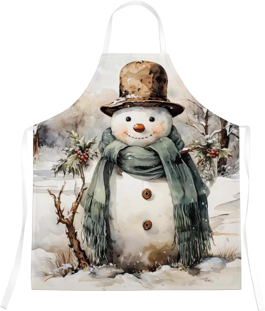 Vintage Rustic Winter Snowman Reindeer Christmas Waterproof Aprons for Cooking Kitchen Dishwashing Baking Grill