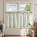 jinchan Striped Linen Kitchen Curtains 24 Inches Length Tier Curtains Farmhouse Modern Cafe Style Small Window Treatments Airy Light Filtering Rod Pocket for Living Room Bathroom 2 Panels Sage Green