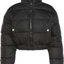 Gihuo Women' s Cropped Quilted Puffer Jacket Outerwear Coats(Black-L)