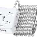 Surge Protector Power Strip - CHCORE 20Ft Braided Extension Cord with 8 Outlets with 4 USB (2 USB C) Charging Ports, Flat Plug Multi Plug Outlet Extender Charging Station for Home Office, ETL, White