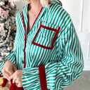 Argeousgor Women Christmas Satin Pajamas Striped 2 Piece Pjs Set Long Sleeve Button Down Shirt Bow Tie Shorts Sleepwear (S)