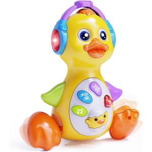 Musical Flapping Yellow Duck, Crawling Tummy Time, Educational Learning Walking Light Up Dancing Toy for 1 Year Old Baby Toddler Infant Easter Valentine Gifts