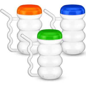 FoldTier 3 Pcs Sip a Mug 14 oz Easy to Grip Plastic Kid's Cup Where the Handle Is the Straw Clear Sippy Cups Spill Proof Mug for Everyday Use for Kids Elderly Disabled and Handicapped, 3 Colors Lid