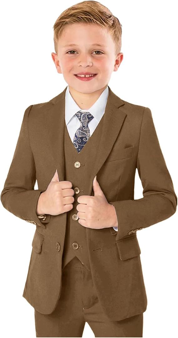 Boys Formal Suit 5 Piece Set, Toddler Tuxedos for Wedding, Suits for Teens Boy Dress School Clothes, 8Y