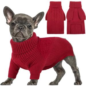 Queenmore Dog Sweater, Puppy Sweater for Small Dogs,Warm Winter Fall Dog Sweaters for Dog Girls Boys, Solid Turtleneck Knit Sweater for Large Medium Dogs,Long Sleeves Christmas Dog Sweater Red,XS