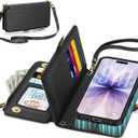 TUCCH Crossbody Detachable Wallet Case for iPhone 17 (6.3") 2025, 9 Card Slots RFID Blocking | Wireless Charging | Wrist Strap | Lanyard | Stand | Zipper Pocket | PU Leather Shockproof Cover | Black