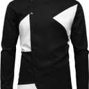 SweatyRocks Men's Button Down Dress Shirt Long Sleeve Business Casual Work Shirt (Large, Black and White)