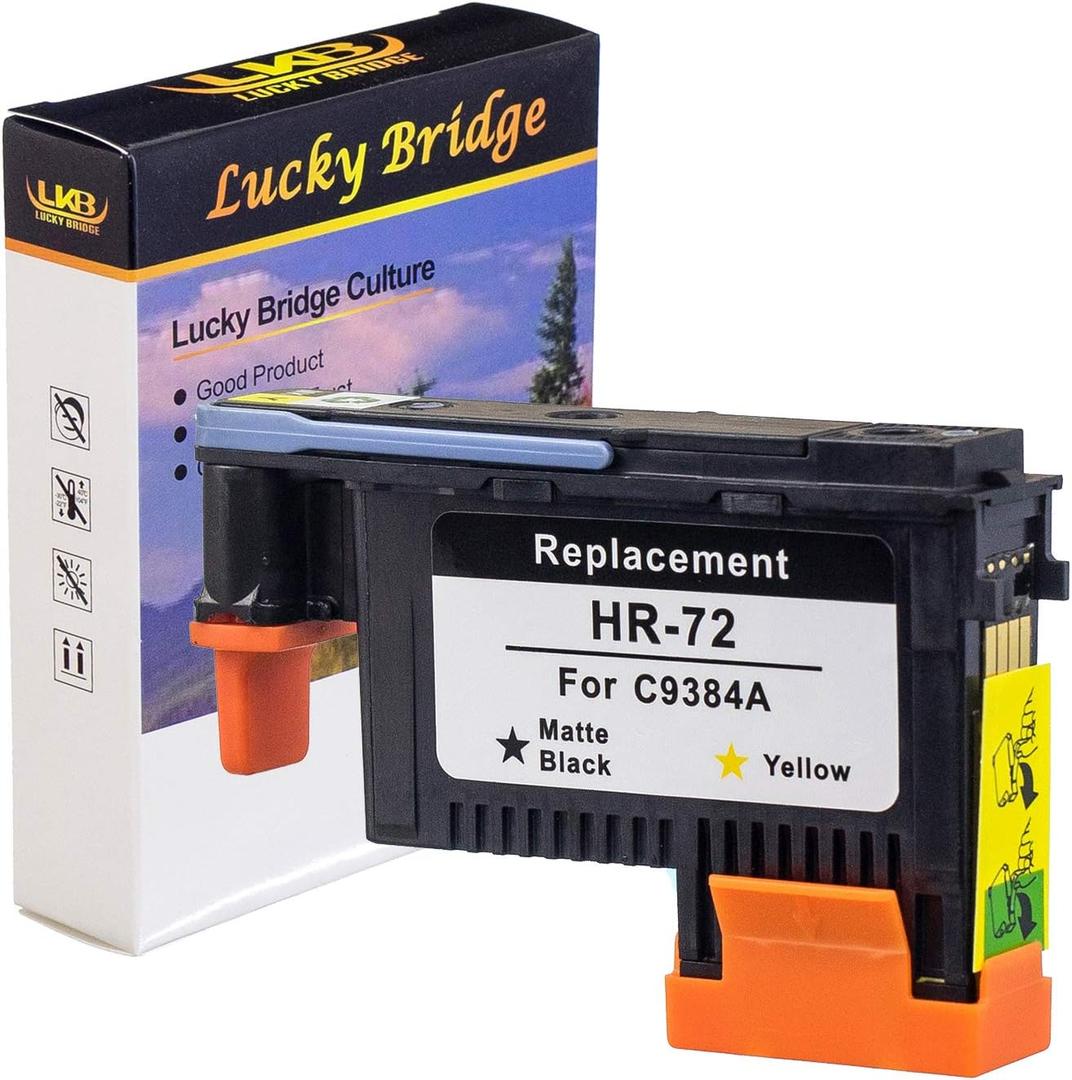 LKB Remanufactured HP72 Printhead C9384A with New Updated Chips Replacement for HP Designjet T610 T620 T770 T790 T1100 T1120 1200 T1300 T2300 (1BK/Y) 1PK-US