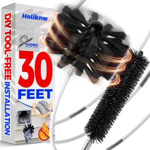 Holikme 30 Feet Dryer Vent Cleaner Kit, Flexible Lint Brush with Drill Attachment, Fireplace Chimney Brushes Extends Up to 30 Feet for Easy Cleaning, Use with or Without a Power Drill