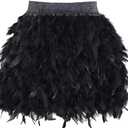 L'VOW Women's Sexy Mid Waist Mini A-line Feather Skirt for Party Wedding Halloween, XL