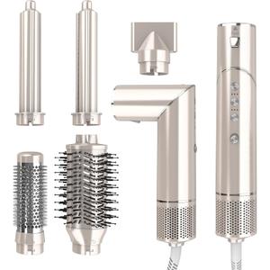 5 in 1 Blow Dryer Brush & Hot Air Styler110,000 RPM High-Speed Hair Dryer with Auto Wrap Curlers & Ionic Technology, Hot Air Brush Wrap Fast Drying, Curling/Volumizing/Straightening - Gold