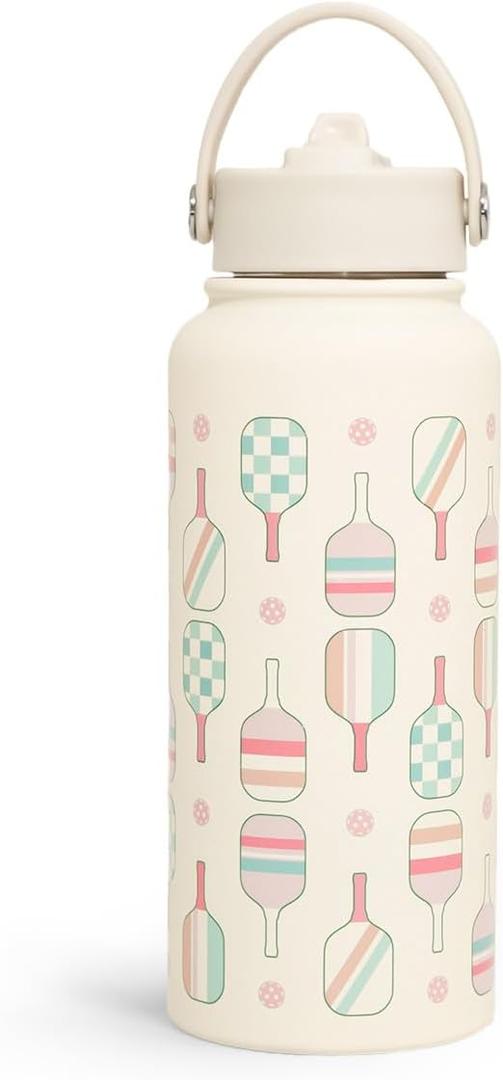 Pickleball Water Bottle 32oz Stainless Steel Insulated Vaccum with Lid, Pickleball Gifts for Pickleball Players, Pickleball Lovers, Women Girls Ladies