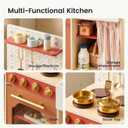 Tiny Land Play Kitchen for Toddlers, Wooden Kids Kitchen Playset with Cutting Food & Cookware, Oven, Clicking Knobs, Stove and Sink, Small Kitchen Toy Gift for 1-3 Year Old Kids, Girls - Warm Retro