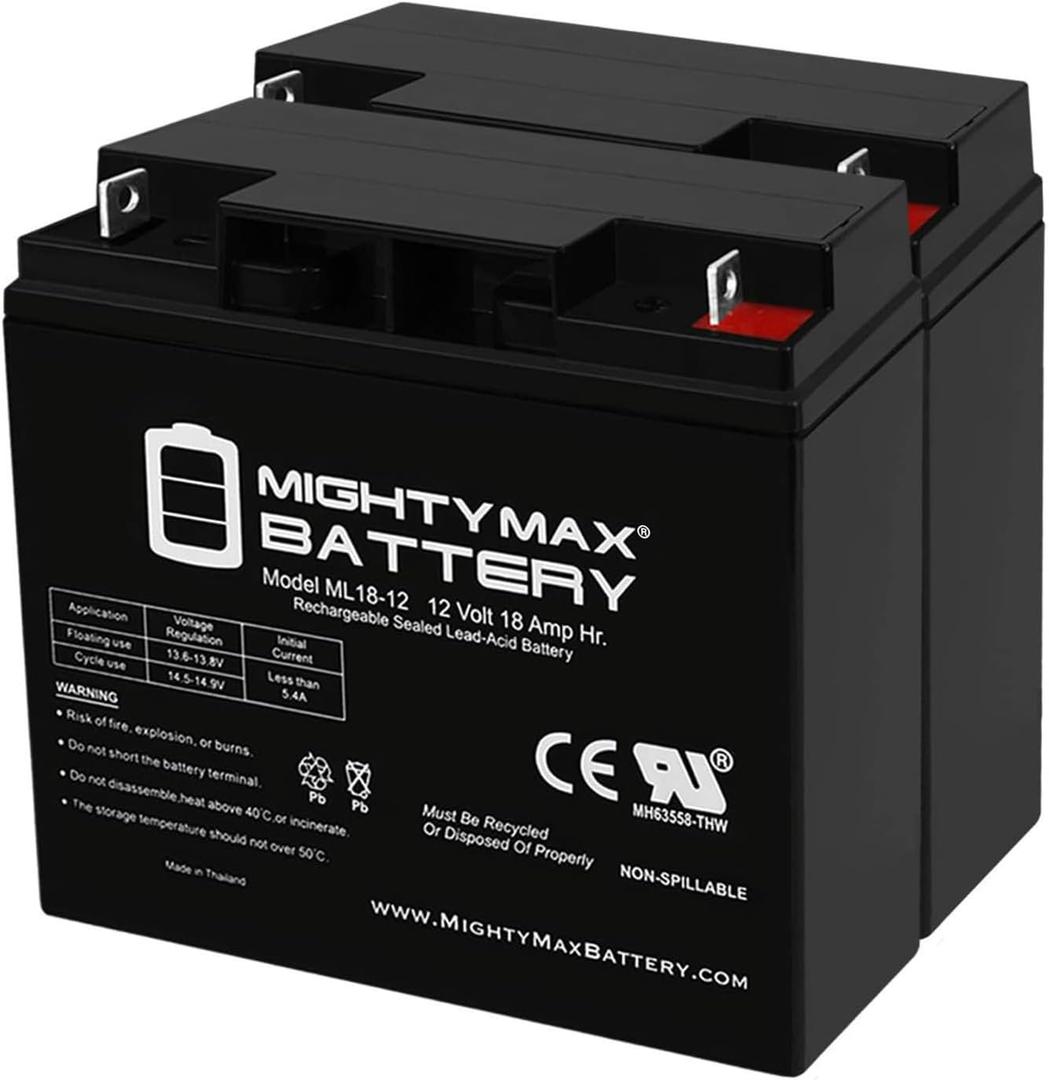 Mighty Max Battery ML18-12 - 12V 18AH Battery Replaces Pride Mobility Go-Go Elite Battery - 2 Pack