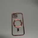 Magnetic for iPhone 14/15 Case with Camera Control Button, Compatible with MagSafe, [Built-in Camera Cover][Privacy Screen Protector]Women Plating Phone Case for iPhone 14/15 (Rose Gold/Clear)